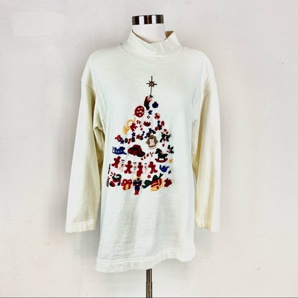 Westbound Vintage Embroidered Mock Neck Christmas Tree Sweatshirt - Picture 1 of 9